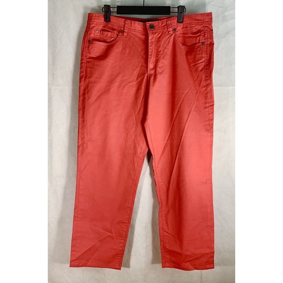 Calvin Klein Jeans Womens Size 14 Skinny Crop Red Orange Stretch Denim Mid Rise - Picture 5 of 6